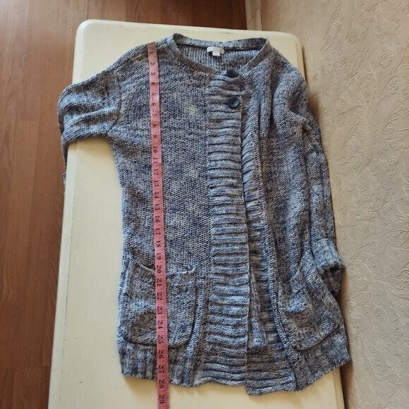 J. Jill Marled Knit Cardigan Sweater Cotton Blue Long Line Sz Small - Picture 8 of 9